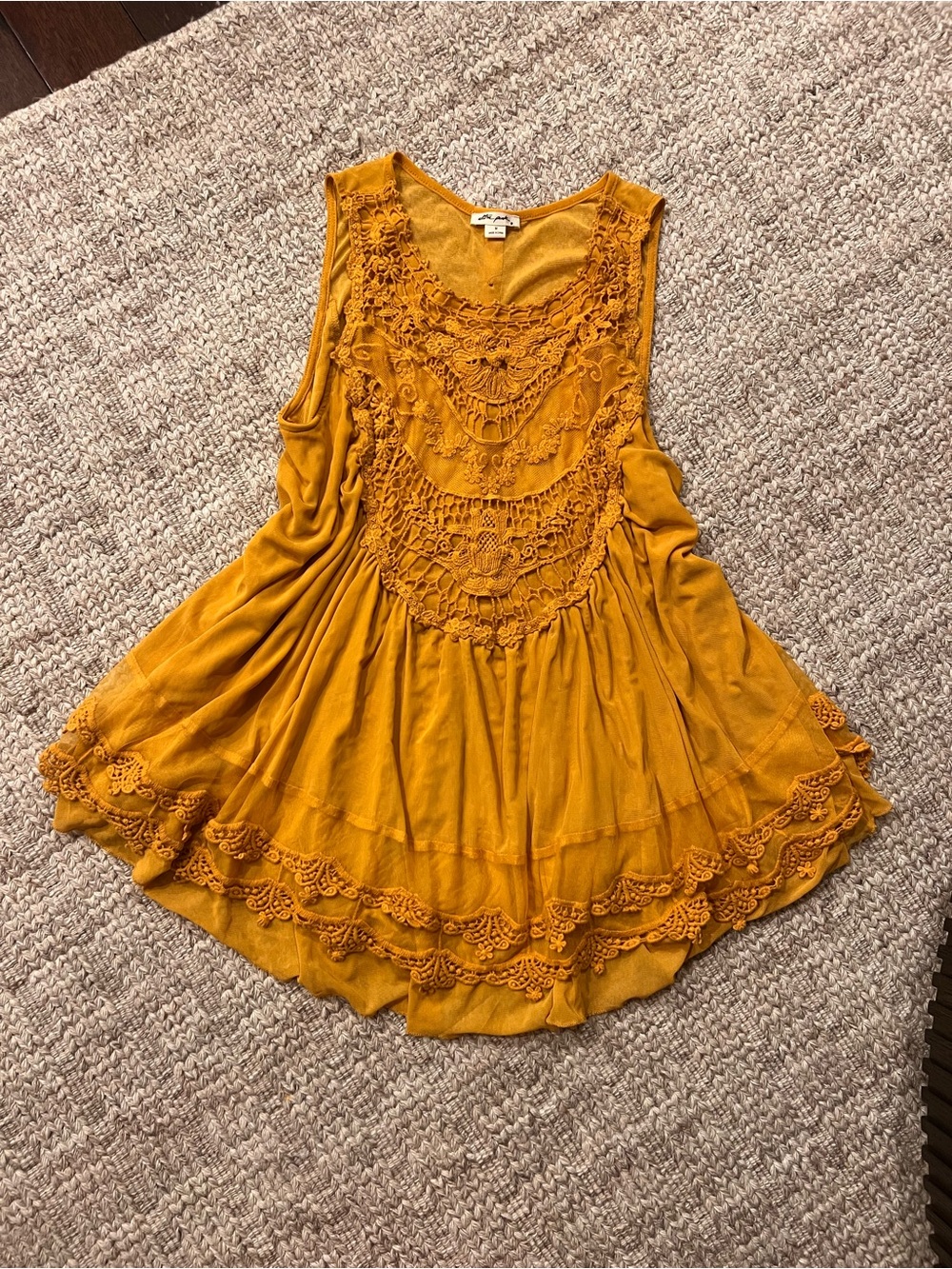 Ultra Pink Mustard Crochet Yoke Tank Top